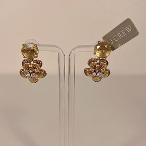 JCREW gold flower rhinestone earrings